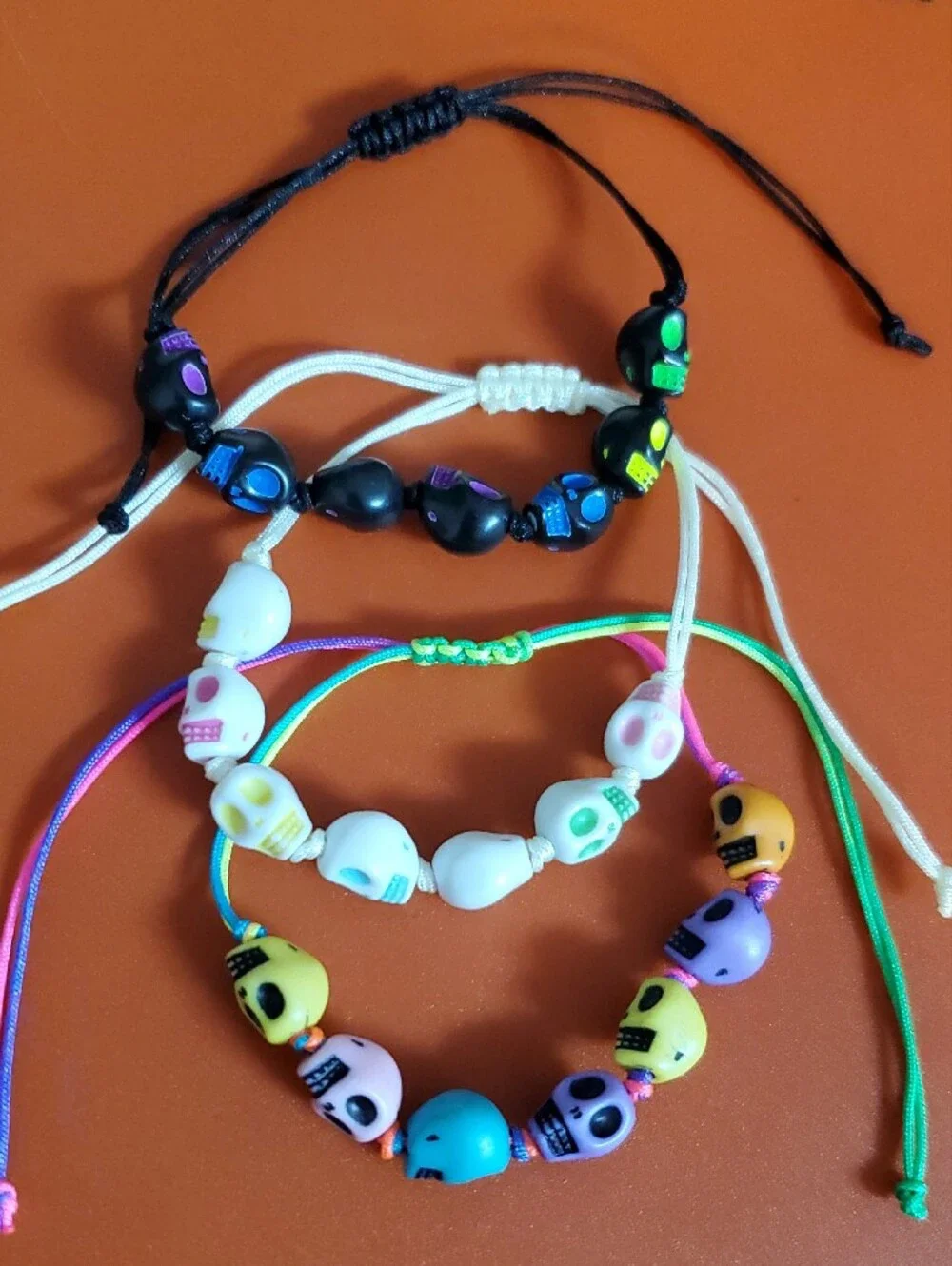 Adjustable Skull Bead Bracelets - Multicolor Set Of 3